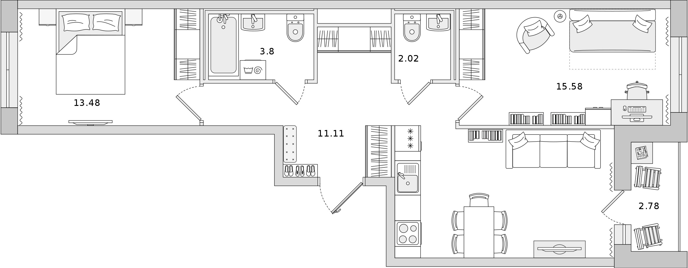 2-комнатная квартира 57.64 м², 6/13 эт., ЖК «Мурино Space»